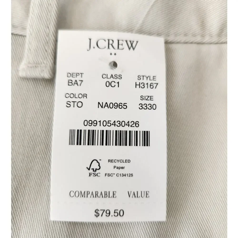 NWT J. CrewMen's Slim-Fit Flex Chino Pant Beige 33/30